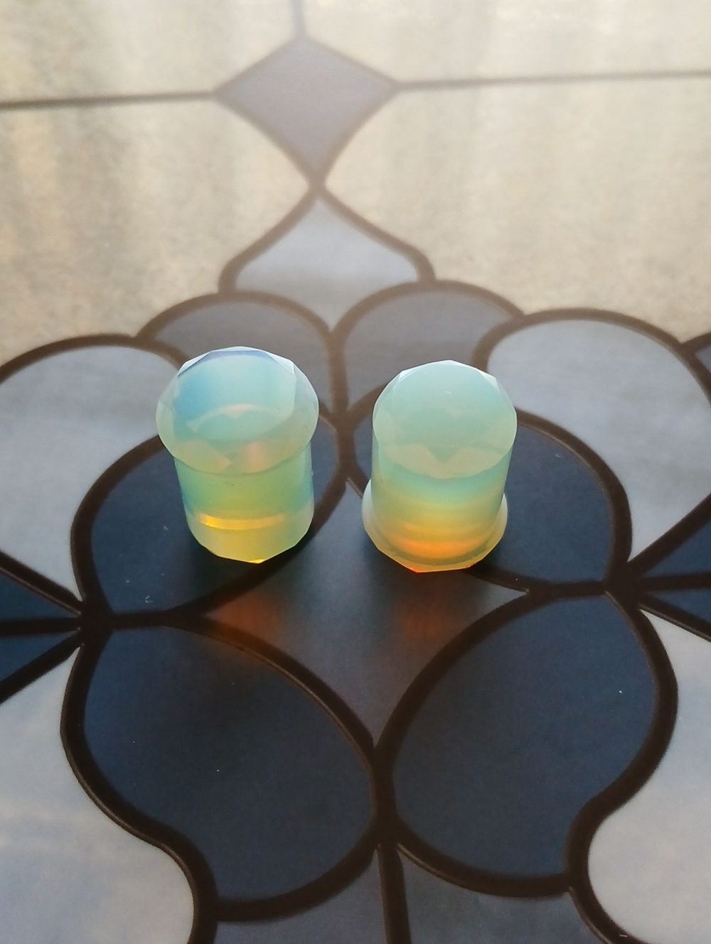 Pair Tawapa Opalite Single Flare Double Sided 12mm Faceted Plugs Earrings